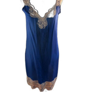 Vtg. Express Blue Silk Slip Dress with Lace Trim Size XS